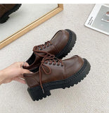 Small Leather Shoes Women's Platform Heels Sexy Autumn New Retro Thick-soled Lace-up