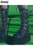 Gothic Style Cool Street Comfy Motorcycle Boots High Heel Punk Rivets Chunky Platform Mid-Calf Women Boots Shoes