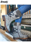 Women's Boots Winter 2023 Side Zipper Snow Boots Lace Up Women Shoes Plus Size 43 Knitting Retro Ankle Boots Botas De