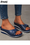 Women Slippers 2023 Summer Platform Wedge Sandals Women Outdoor Casual Beach Shoes Women Closed Toe Flat Slippers Plus Size