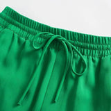 Women Elastic Waisted Green Straight Pants Casual Lady Loose Trousers