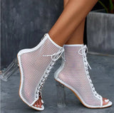 Clear Chunky Heels Women Ankle Boots Summer Sandals Sexy PVC Transparent Gladiator Sandals Cross Strappy Peep Toe
