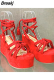New Wedge Sandals For Women Fashion Cross Tied Ankle Lace-up Platform Shoes Gladiator Heels Ladies Beach Sandals