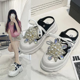 Breakj Baotou Half Slippers Female Wear New Summer Rhinestone Pine Shoes Platform Lazy