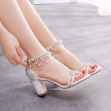 Queen Women High Heels Rhinestone Wedding Bridal Sandals Prom Elegant Stripper Satin Strap