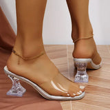 Heels Slippers Women Summer Slip on High Heeled Party Shoes Female Sexy Open Toe Square Toe Shaped Heel High