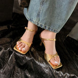 Size 33-41 Women Sandals Summer High Heels Shoes For Women Mules Genuine Leather Buckle Party Slippers Open Toe