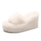 Winter Wedge Fluffy Slippers Woman 2023 New Home Fur Slippers for Women Chunky Platform Slides Cozy Fuzzy Indoor