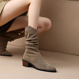 Shoes Women's 2023 Fashion Women's Boots Side Zipper Mid and Small Leg Boots Pointed Pleated Thick Heels Square