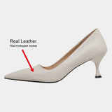 Size 34-39 Women Pumps Real Leather Sexy Pointed Toe High Heels Shoes For Women Solid Thin Heel Office Party