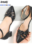 4.5CM Simple Elegant High Heels Leather Sandals Square Heel Pointed Toe Women Single Shoe All-Match Pumps Female