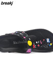 New Women Flip Flops Slippers 2023 Casual Summer Beach Print Slip on Outside Slides