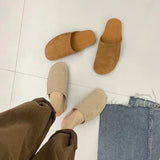 Artifical Suede Leather Mule Slides Women Retro Concise Half Slippers Ladies Comfortable Outdoor Indoor Birken Shoes