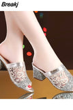 Summer Sandals 2023 Open Toe Sandal Lace Dress Shoes Women’s High Heels Sandals Square Heeled Pumps Ladies