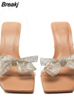 Woman Butterfly Heeled Sandals Women's Sandals Summer Transparent Bow Heel Sandals Elegant Stiletto Slingback