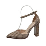 Women's Vintage Pump Round Toe Chunky Heel Strange Style Lattice High Heels Runway Party Leather Shoes Plus Size 2023 Spring