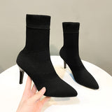 Sock Boots Knitting Stretch Boots High Heels for Women Fashion Shoes 2023 Spring Autumn Ankle Boots Female Size 42