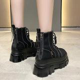 Green Punk Chunky Platform Ankle Boots for Women Autumn Winter Thick Bottom Motorcycle Boots Wedges Gothic Shoes