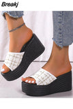 Wedge High Heeled Women Sandals New Arrived 2023 Bling Sequin Lady Slipper Peep Toe Comfort Walk Causal Sandals Plus