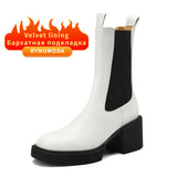Boots Women 2022 Winter Split Cow Leather Chunky Heel Black Mid-calf Ladies Platform Bootie Handmade High Quality