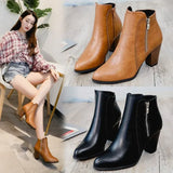 Boots Women's Fashion Coarse Heel Short Boots 43 Large Women's Shoe Size Side Zipper High Heel Boots Women Platform