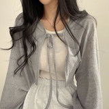 White Knitted Cardigan Women Summer Thin Sunscreen Lace-Up Knitwear Tops Female Korean Style Lantern Sleeve Short