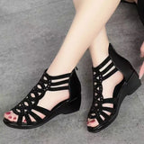 Leather Roman Sandals Women's Summer 2023 New Soft-Soled Mother Shoes Fashionable Ladies' Sandals Slope Heels Women's