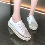 Breakj Spring And Autumn New Water Drill Thick Plate Shoes In Front Of The Lace With Lazy Shoes Large-Size Single Shoes Casual Lefu