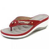 Women Outside Slippers Summer Mature Wedges Flip Flops Fashion Metal Button Platform Sandals Casual Lady Slides Beach