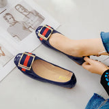 Womens Foldable Soft Square Toe Ballet Flats Square Buckle Comfortable Slip on Flat Ballerinas Shoes Woman PU Leather