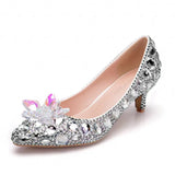 Queen Thick Women Pumps 5cm Silver Rhinestone Lady Bride Wedding Shoes Evening Party Low