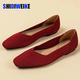 Autumn Knitted Breathable Mesh Ballet Flats Square Toe Slip On Loafers Women Flat Shoe Casual Soft Bottom Boat