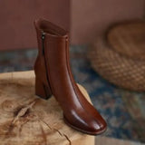 and Winter 2023New Versatile Nude Boots Women's Thick Heel Side Zipper High Heel Simple Casual Square Short Boots