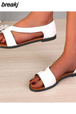 Summer Shoes Women Sandals Flat Beach Shoes Woman Plus Size Gladiator Solid Sandal Comfort Leather