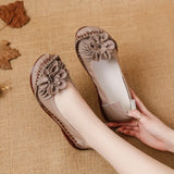 Layer Cowhide Summer New Soft Bottom Beef Tendon Bottom Women's Shoes Ethnic Wind Flower Leather Single Shoes Middle-Aged And Elderly Mother