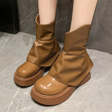 Chunky Platform Women's Ankle Boots 2022 Fashion Patent Leather Short Booties Woman Thick Bottom Autumn Botas