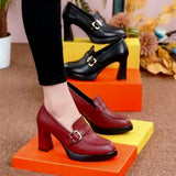 Women's Autumn New Sexy Pointed Toe PU Waterproof Slip-On High Heels Retro Solid Color Casual Party Office Women's