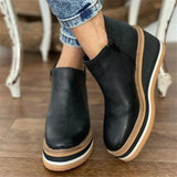 Women Short Boots Round Toe High Top Platform Wedges Retro Booties Soft Leather Zipper Comfortable Ankle Boots for