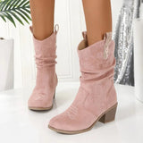 Shoes for women on Sale Leather Solid Slip-on Women's Boots 2023 High Quality Autumn Square Heel Round Toe Heeled