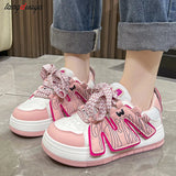 Women's Platform Vulcanized Shoes 2024 Spring Colorful Kawaii Casual Shoes Women's Board Shoes Round Toe Lace-up