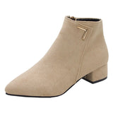 Boots Women Fall 2023 New Frosted PU Heel Ankle Boots Color Martin Boots Thick Heel Pointed Women's