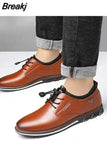 shoes round toe trend men's cowhide leather shoes casual British trend lace-up business formal low comfort large
