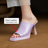 Size 34-39 Sandals For Women 2023 Summer Real Leather High Heels Shoes Platform Slippers Ladies Luxury Designer
