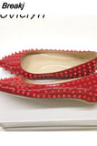 Rivet Shoes Women Pointed Toe Party Wedding Brand Designer Shoes Black Red Rivet Spring Summer MD033