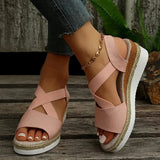 Summer Platform Wedge Sandals Women Plus Size 42 Elastic Strap Gladiator Sandals Woman Patchwork Thick Bottom
