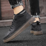 Men's Casual Leather Shoes 2023 New Shoes for Men High-top Black Casual Male Sneakers Platform Ankle Boots Tênis