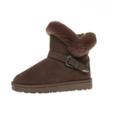 Women Winter Snow Boots Outdoor Fur Keep Warm Shoes Female Flock Slip-on Woolen Boot Solid Metal Decoration Casual Boots