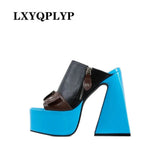 Platform Stud High Heel Slippers Ladies Luxury Brand Leather Slippers Holiday Ladies Platform Slippers 2022 Womens