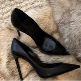 Breakj High-Heeled Women Black 2025 New Pointed Fine Heel Leather Shoes Etiquette Flight Attendant Work