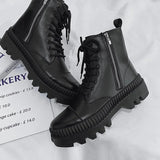Men Boots PU Leather Warm Ankle Booties Autumn Winter High Top Waterproof Motorcycle Boots Side Zipper Platform Shoes